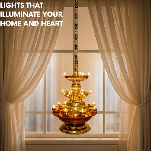 Nabhya Hanging Deep Double Step 3 Layer Electric Deepam Light Pooja Diya Rice LED Light Mandir for Home Temple Decor Electric Diya (19 Deep, Pack of 1) - Image 5