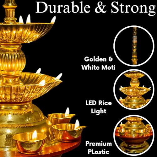 Nabhya Hanging Deep Double Step 3 Layer Electric Deepam Light Pooja Diya Rice LED Light Mandir for Home Temple Decor Electric Diya (19 Deep, Pack of 1) - Image 3