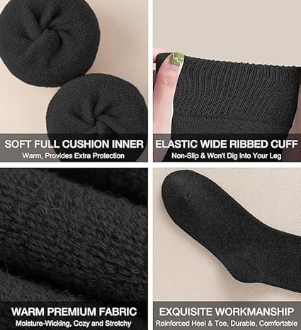 DIVUE Cotton Knee Length Socks for Women 1 Pair | Black Winter Long Socks | Soft, Warm, Breathable, Stretchable, Sweat Absorbent, Odor Free, Durable Socks for Office, Travel, Sports, Gym & Casual Use - Image 3