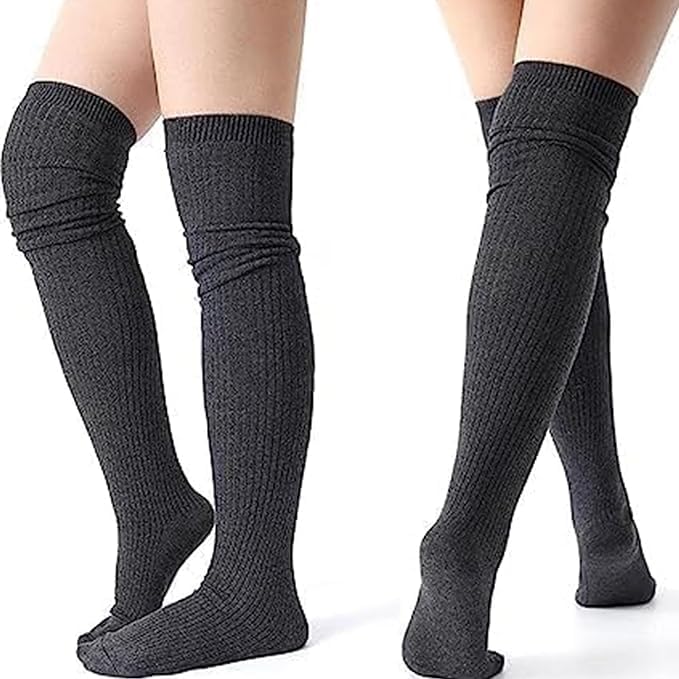 DIVUE Cotton Knee Length Socks for Women 1 Pair | Black Winter Long Socks | Soft, Warm, Breathable, Stretchable, Sweat Absorbent, Odor Free, Durable Socks for Office, Travel, Sports, Gym & Casual Use - Image 1