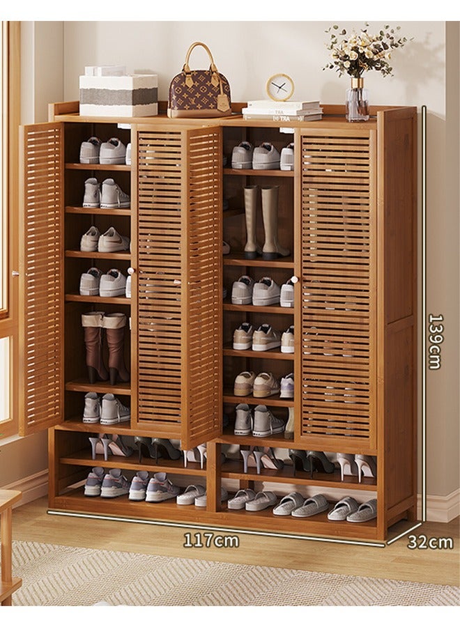 NKX Modern Wooden Shoe Cabinet with Shutter Doors 8 Tier 4 Door Design with Open Bottom Storage Size 117cm 139cm 32 cm  - Image 4