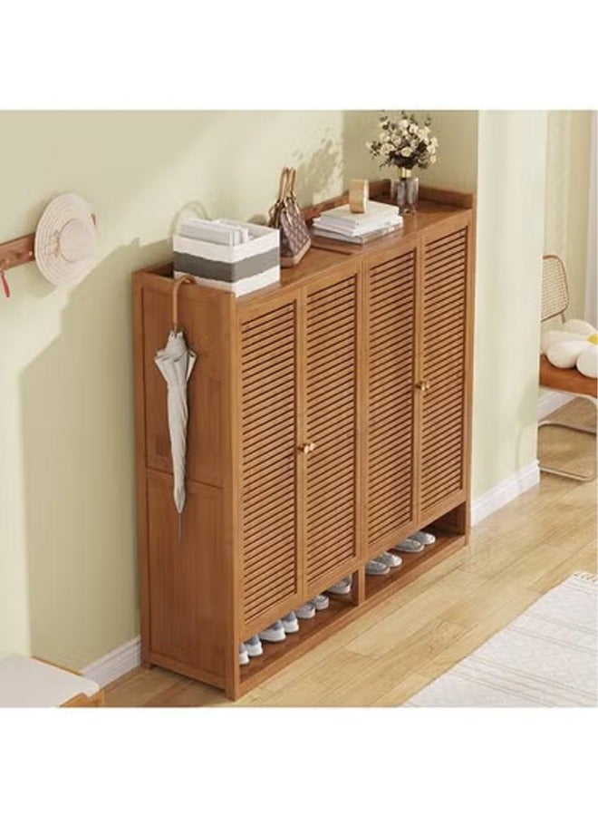 NKX Modern Wooden Shoe Cabinet with Shutter Doors 8 Tier 4 Door Design with Open Bottom Storage Size 117cm 139cm 32 cm  - Image 5