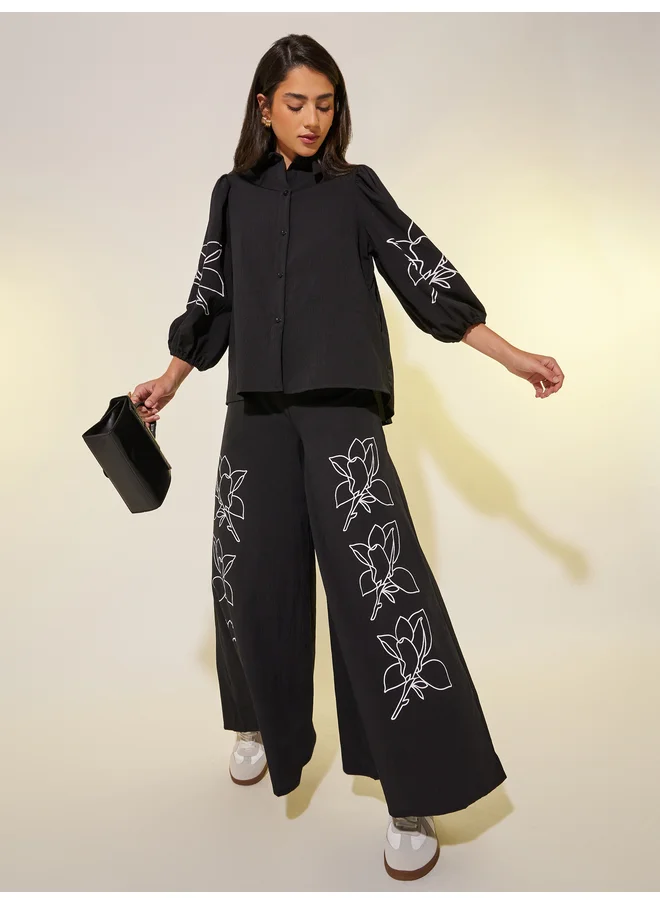 تايك تو Take Two Floral Print Balloon Sleeves Shirt and Pants Co-Ords