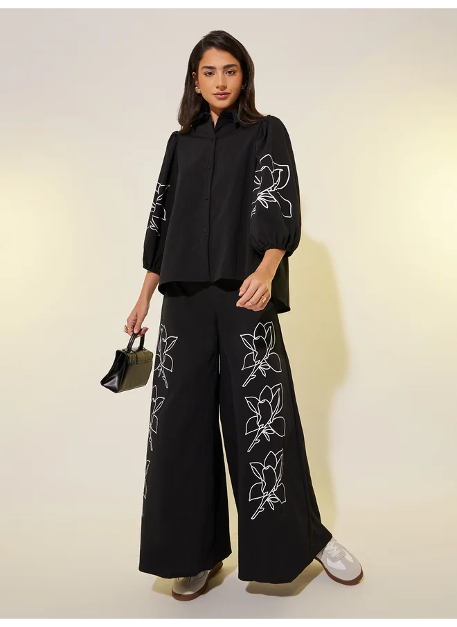 تايك تو Take Two Floral Print Balloon Sleeves Shirt and Pants Co-Ords