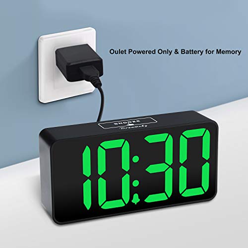 DreamSky Small Digital Alarm Clock for Bedroom, Large Big Numbers Display with Brightness Dimmer, Electric Bedside Desk Clock with USB Charging Port, Adjustable Alarm Volume, USB-C Adapter Powered - Image 2
