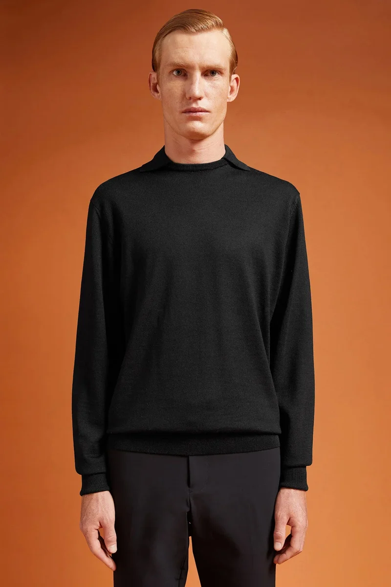 Men's regular fit hoodie in a wool blend - Black