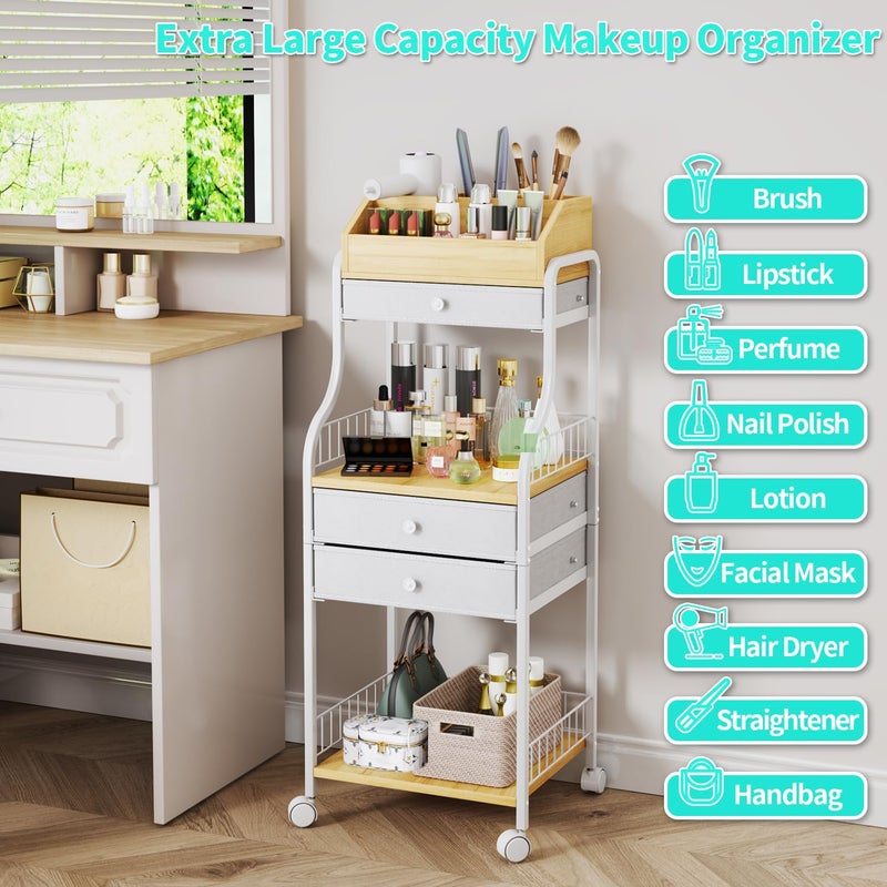 HapiRm Floor Makeup Organizer Storage - Vanity Skincare Make Up Organizers and Storage with Drawers, Cosmetics Display Cases Holder for Skin Care Nail Polish Perfume Makeup Brush - Image 5