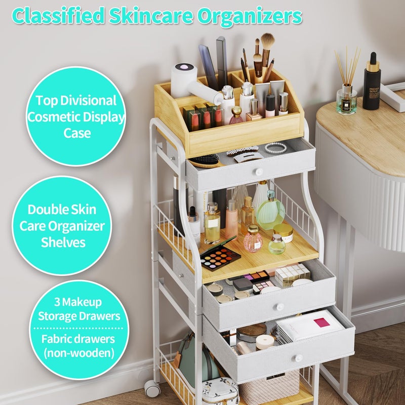 HapiRm Floor Makeup Organizer Storage - Vanity Skincare Make Up Organizers and Storage with Drawers, Cosmetics Display Cases Holder for Skin Care Nail Polish Perfume Makeup Brush - Image 4