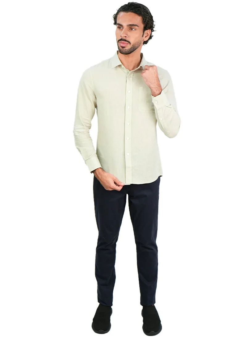 جيوردانو Men's Slim Linen Cotton Solid Shirt