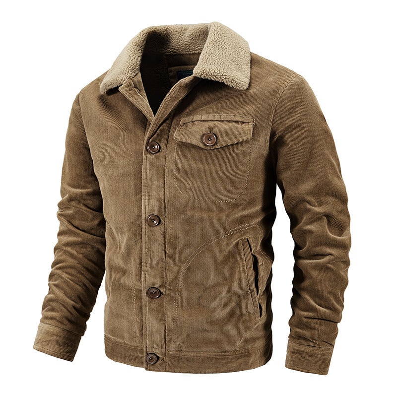 Corduroy Cotton-Padded Coat Men'S Casual Men'S Loose Plus Size Fleece-Lined Thickened Coat Men'S Cotton-Padded Coat - Image 3