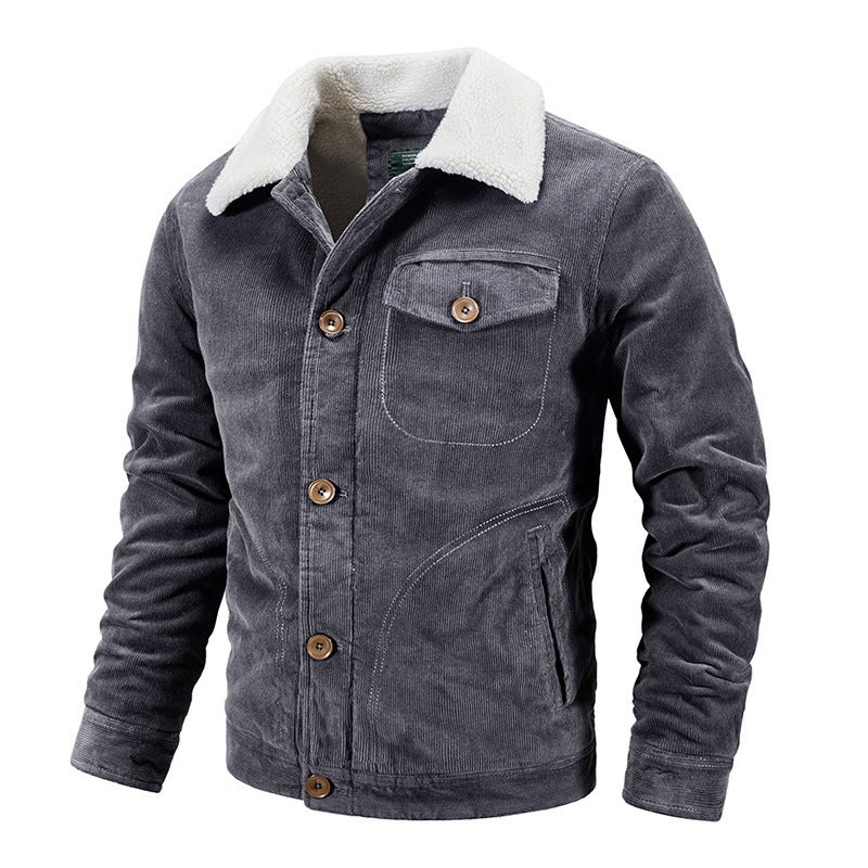 Corduroy Cotton-Padded Coat Men'S Casual Men'S Loose Plus Size Fleece-Lined Thickened Coat Men'S Cotton-Padded Coat - Image 2