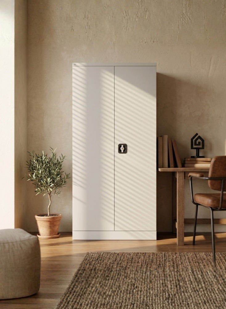 Karnak Chasidi 2 Door Filing Cabinet | Lockable Cupboard with Shelve Storage | Powder Coated Metal Wardrobe for Clothes & Files for Home Office or Workspace Furniture (Grey)