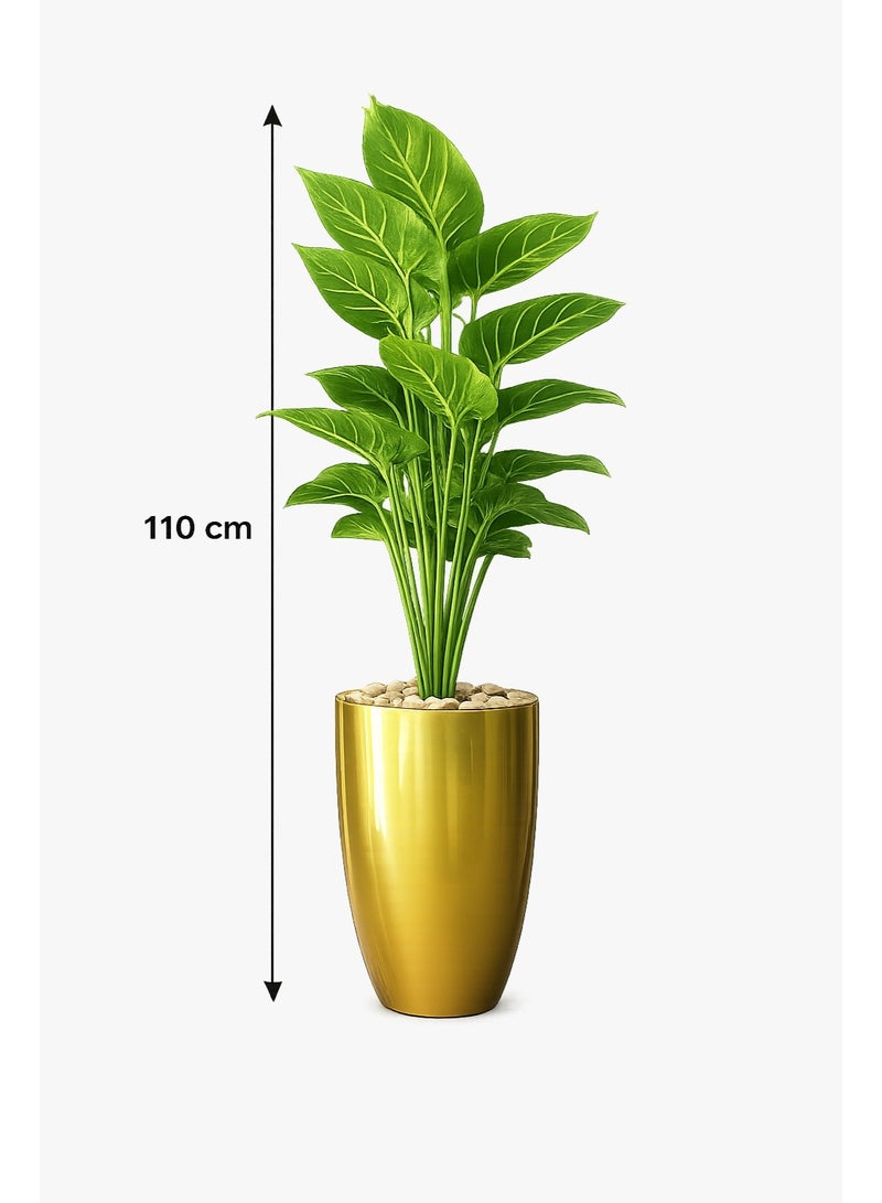 110cm نبات صناعي فاخر للديكور الداخلي مع أصيص سيراميك ذهبي، أوراق خضراء واقعية، حصى ديكوري، نبات زينة صناعي لغرفة المعيشة والمكتب وغرفة النوم، ديكور منزلي عصري، نبات بدون صيانة، نبات داخلي فاخر، مناسب للفنادق والمكاتب والشقق - Image 2