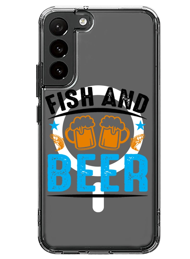 Theodor Magnetic Case for Samsung Galaxy S23 6.1-inch Compatible with MagSafe Wireless Charging, Shockproof Phone Bumper Cover Fish and Beer black copy - Image 1