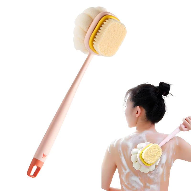 HOME CUBE Body Back Scrubber Brush with Bristles and Loofah Shower Brush Body Cleaner Exfoliating Scrubbers Bath Massage Cleaning Brush With Long Handle Double Sided Bath Brush - Image 1