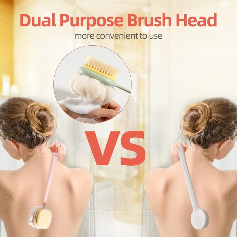 HOME CUBE Body Back Scrubber Brush with Bristles and Loofah Shower Brush Body Cleaner Exfoliating Scrubbers Bath Massage Cleaning Brush With Long Handle Double Sided Bath Brush - Image 2