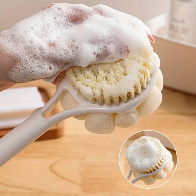 HOME CUBE Body Back Scrubber Brush with Bristles and Loofah Shower Brush Body Cleaner Exfoliating Scrubbers Bath Massage Cleaning Brush With Long Handle Double Sided Bath Brush - Image 4