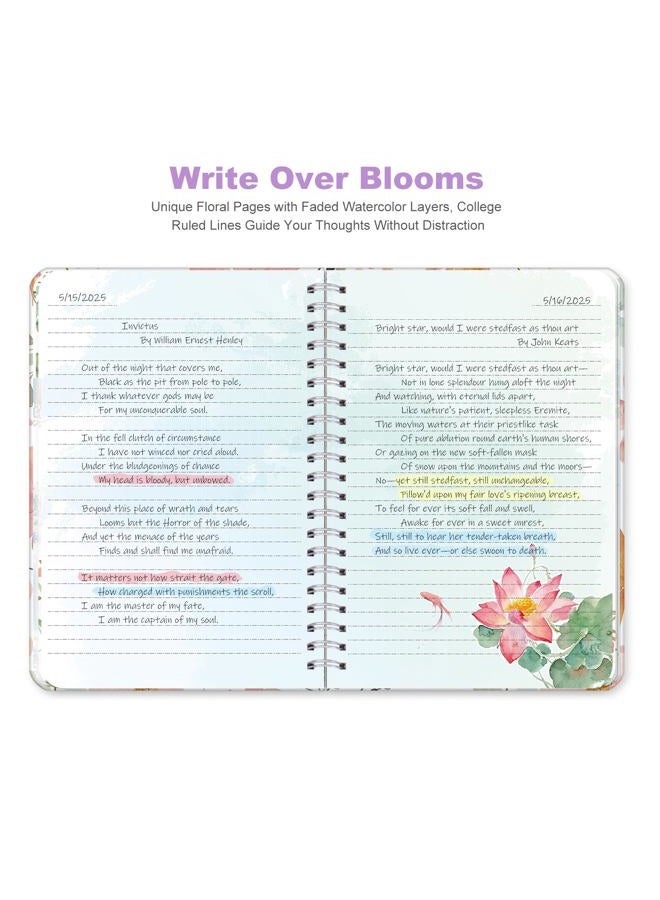 SIIXU Unique Floral Spiral Notebook - A5 Hardcover 160 Pages with Beautiful Art Pages, College Ruled for Memo Writing, Daily Poetry Journal, Junk Journal & School Supplies, Purple - Image 2