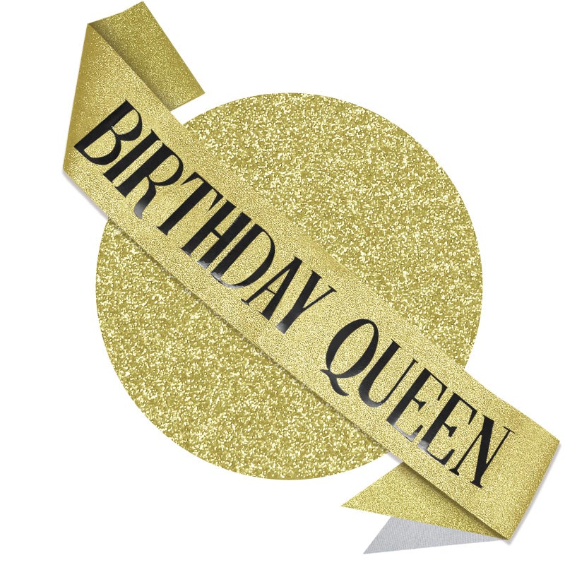 RUDONG M Birthday Queen Sash Glitter - Gold Birthday Sash for Women & Girls | Sweet 16/18th/21st/30th/40th/50th/60th/70th, All-Age Celebration Party Decor - Image 1
