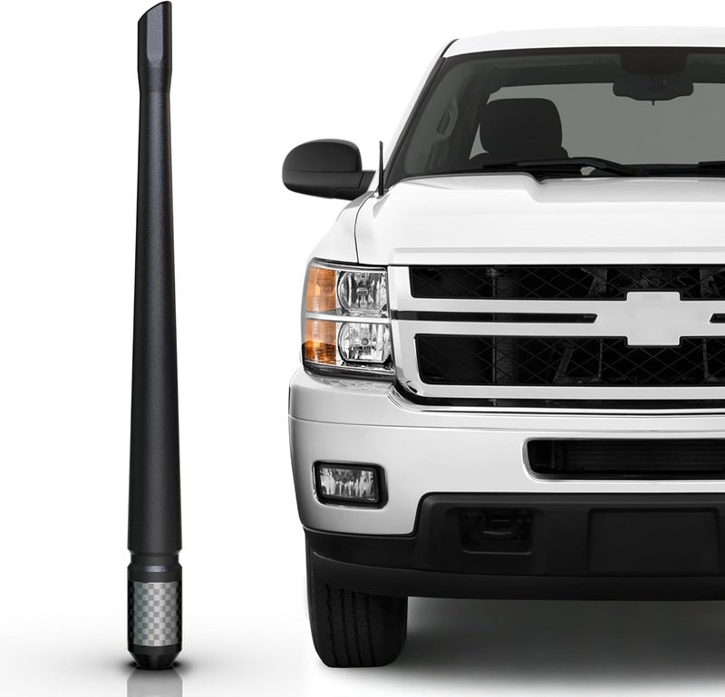 TEKK Carbon Fiber Short Antenna for Chevy Silverado 1500 (2007-2025) - 7.9 Inches Premium Flexible Rubber - Image 1