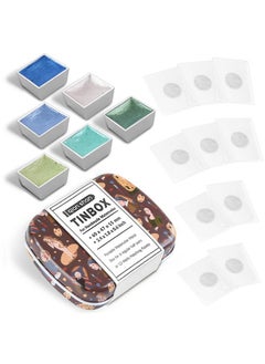 Mini Portable Handmade Artist Watercolor Paint Travel Tin Box Set With 6 Metallic Pearlescent Glitter Solid Half Pans (Each Capacity Approx 1.5Ml) Sparkle Professional Watercolor.Klein Blue