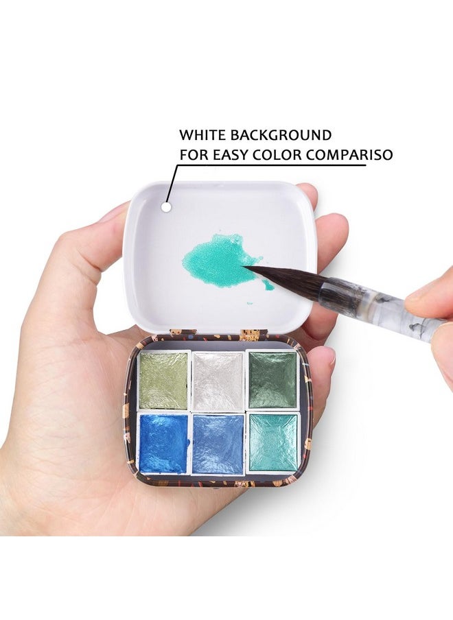 Qianshan Mini Portable Handmade Artist Watercolor Paint Travel Tin Box Set With 6 Metallic Pearlescent Glitter Solid Half Pans (Each Capacity Approx 1.5Ml) Sparkle Professional Watercolor.Klein Blue  - Image 2