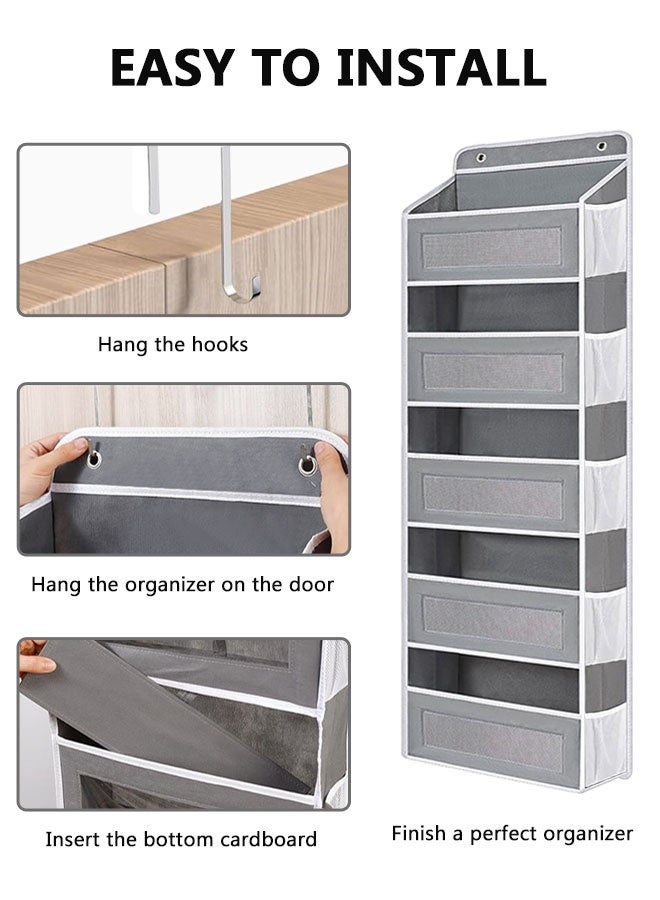 HOOTO Over The Door Organizer Storage, 5 Shelf Hanging Door Organizer with 5 Large Capacity Pockets, Behind Door Storage for Bathroom, Bedroom, Nursery, RV, Pantry (Grey) - Image 3