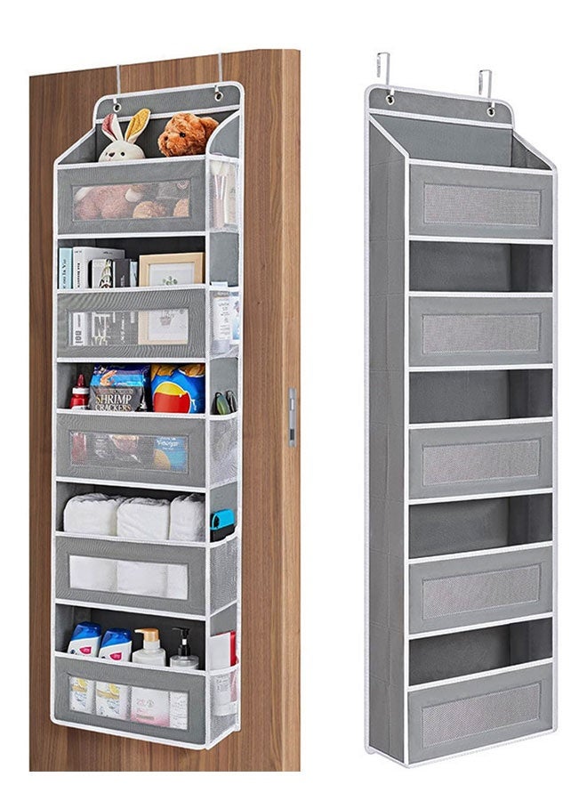 HOOTO Over The Door Organizer Storage, 5 Shelf Hanging Door Organizer with 5 Large Capacity Pockets, Behind Door Storage for Bathroom, Bedroom, Nursery, RV, Pantry (Grey) - Image 1