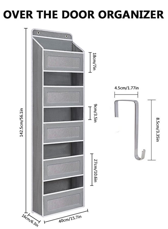 HOOTO Over The Door Organizer Storage, 5 Shelf Hanging Door Organizer with 5 Large Capacity Pockets, Behind Door Storage for Bathroom, Bedroom, Nursery, RV, Pantry (Grey) - Image 2