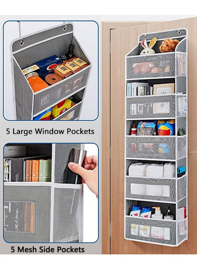 HOOTO Over The Door Organizer Storage, 5 Shelf Hanging Door Organizer with 5 Large Capacity Pockets, Behind Door Storage for Bathroom, Bedroom, Nursery, RV, Pantry (Grey) - Image 4