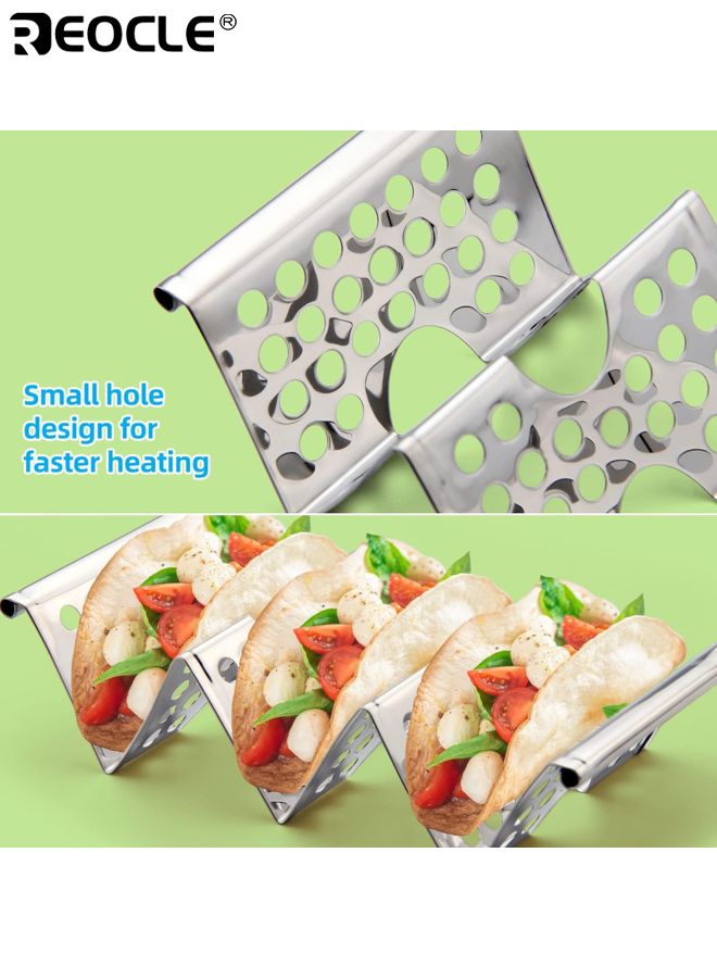 REOCLE 4PCS Stainless Steel Taco Holders Set with Easy Access Handle Each Stand Holds 3 Tortillas Microwave Air Fryer and Oven Safe for Kitchen Dining and Party Use - Image 4