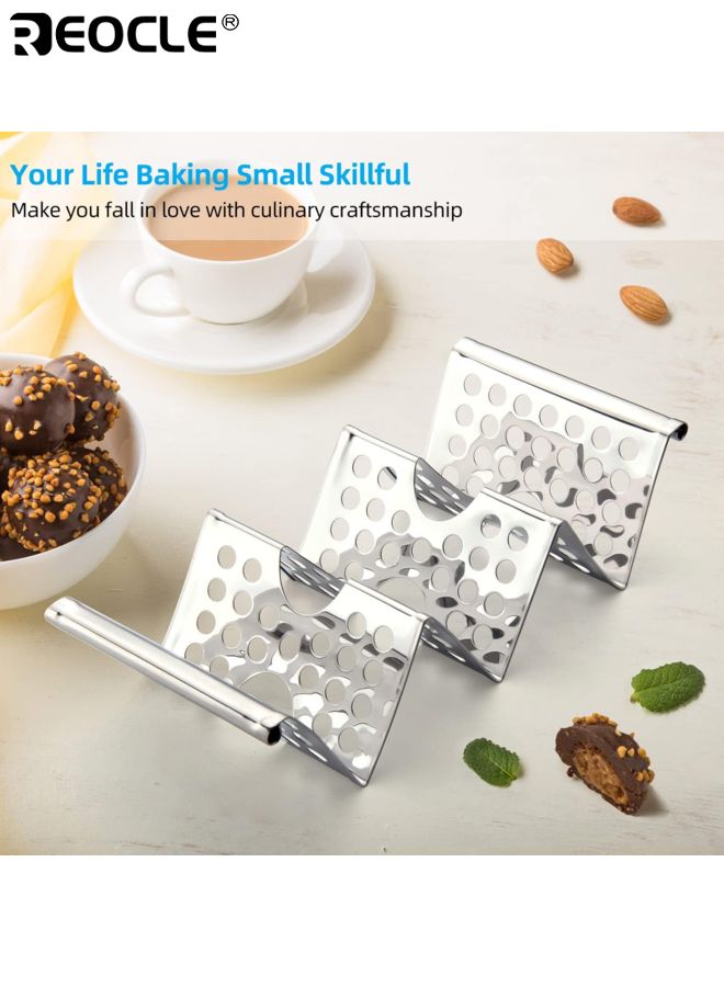 REOCLE 4PCS Stainless Steel Taco Holders Set with Easy Access Handle Each Stand Holds 3 Tortillas Microwave Air Fryer and Oven Safe for Kitchen Dining and Party Use - Image 5