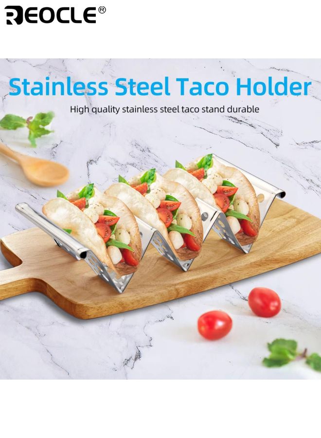 REOCLE 4PCS Stainless Steel Taco Holders Set with Easy Access Handle Each Stand Holds 3 Tortillas Microwave Air Fryer and Oven Safe for Kitchen Dining and Party Use - Image 3