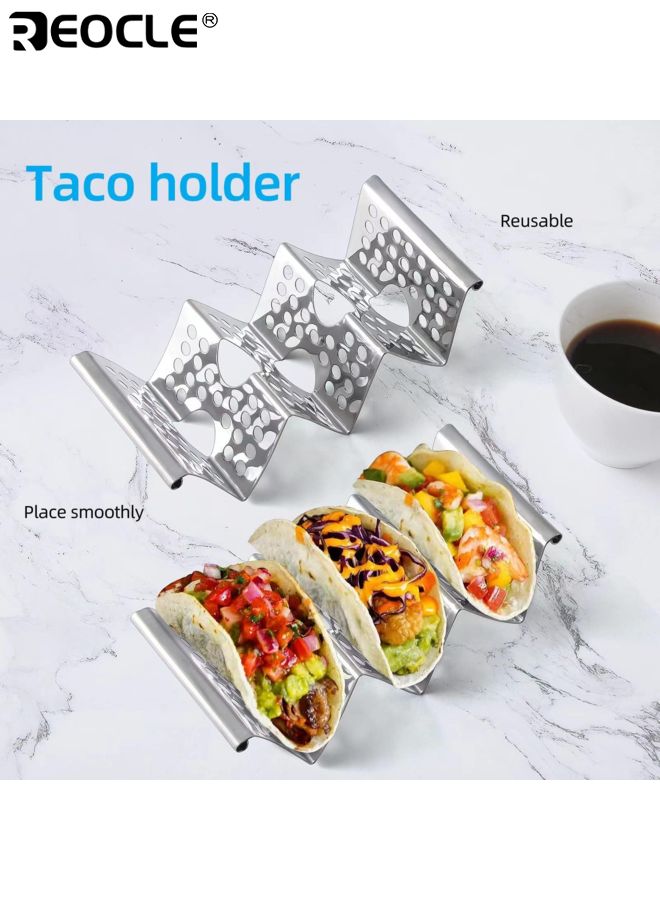 REOCLE 4PCS Stainless Steel Taco Holders Set with Easy Access Handle Each Stand Holds 3 Tortillas Microwave Air Fryer and Oven Safe for Kitchen Dining and Party Use - Image 2