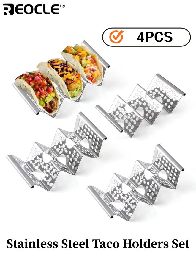 REOCLE 4PCS Stainless Steel Taco Holders Set with Easy Access Handle Each Stand Holds 3 Tortillas Microwave Air Fryer and Oven Safe for Kitchen Dining and Party Use - Image 1