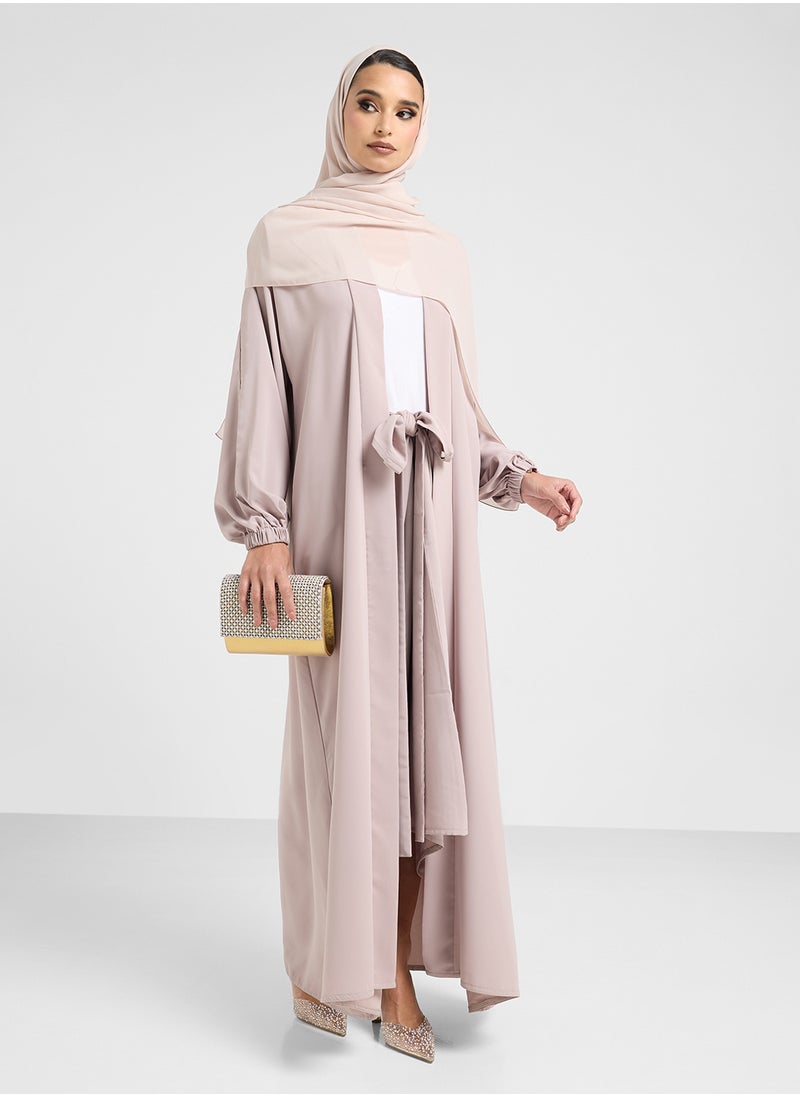 hayas closet Open Abaya Shirred Sleeve Abaya With Skirt  - Image 1