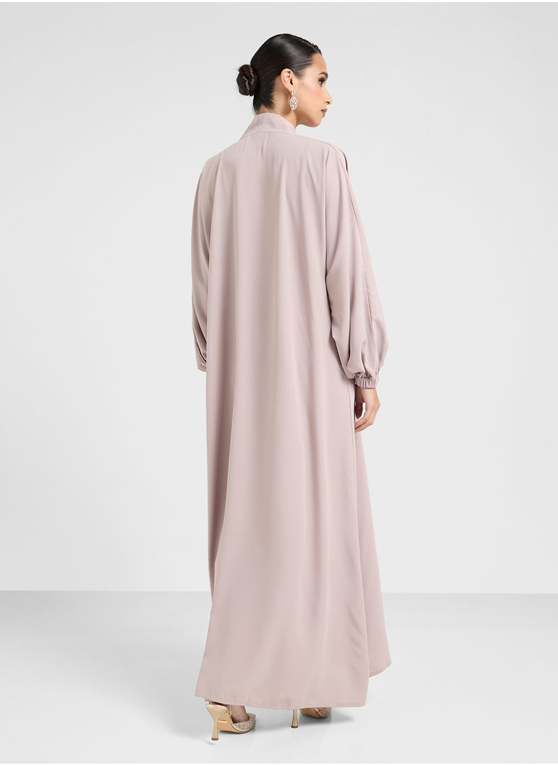 hayas closet Open Abaya Shirred Sleeve Abaya With Skirt  - Image 2