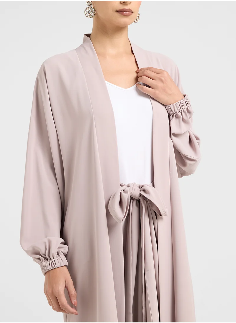هيا كلوزيت Open Abaya Shirred Sleeve Abaya With Skirt