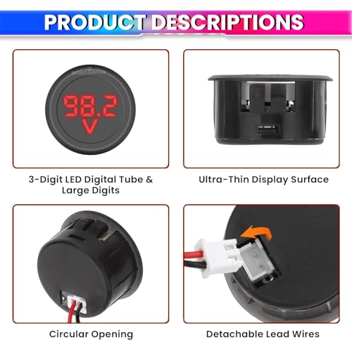 amiciSense DC 5~100V Voltmeter, 3-Digit LED Digital Display Voltage Detector for Bike Battery Voltage Monitoring - Image 2