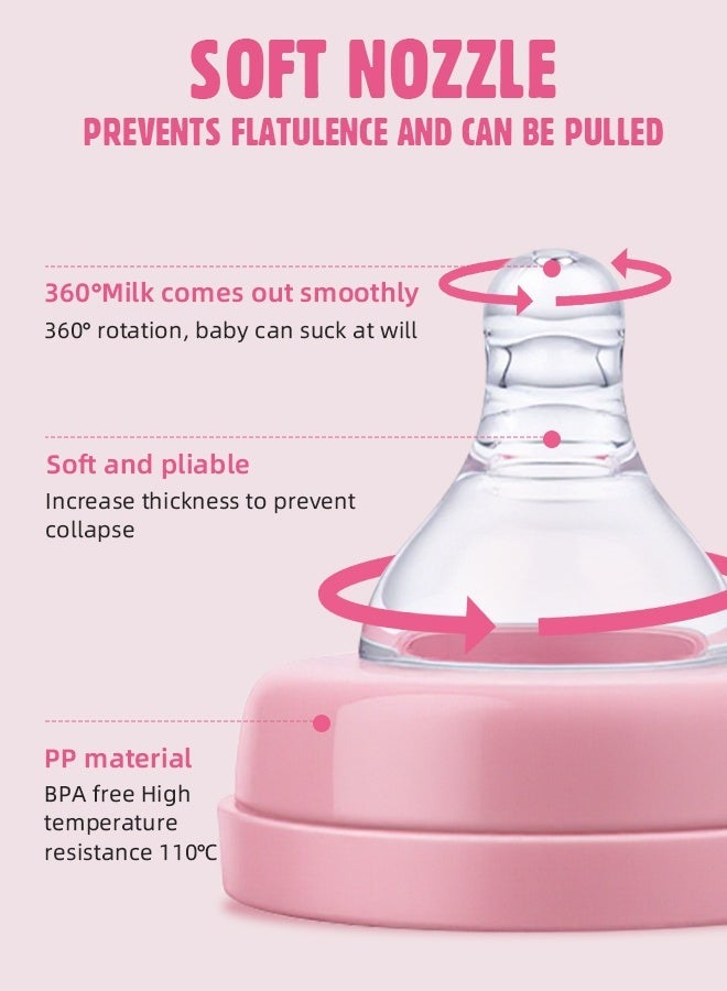 سوفت تاتش مجموعة زجاجات الرضاعة للأطفال من 4 قطع، مجموعة هدايا حديثي الولادة مع 3 زجاجات رضاعة (150/330 مل) ولهاية، خالية من مادة BPA، مجموعة أدوات البدء في استخدام زجاجات الرضاعة للأطفال من عمر 0 ​​أشهر فما فوق (وردي) - Image 5