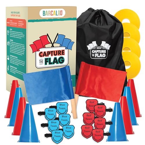 Barcaloo Capture The Flag Traditional 12 Player Set with Real Wood Handle Flags Arm Bands Outdoor Yard Game for Family Kids and Teens Cool Birthday Gifts for Boys Family Reunions Field Day - Image 1