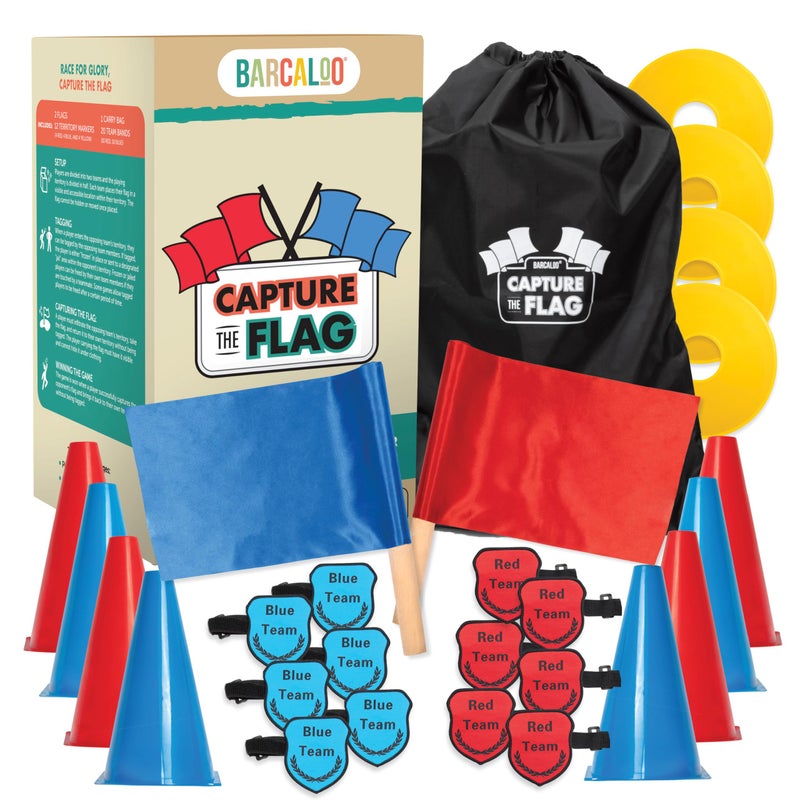 Barcaloo Capture The Flag Traditional 12 Player Set with Real Wood Handle Flags Arm Bands Outdoor Yard Game for Family Kids and Teens Cool Birthday Gifts for Boys Family Reunions Field Day - Image 3