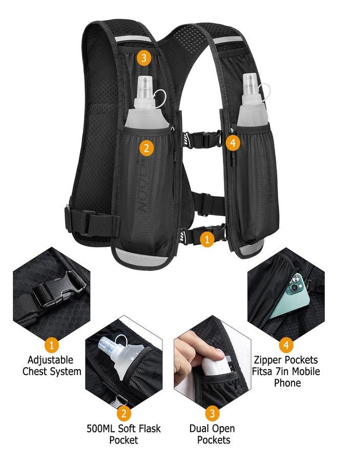 NOOLA Running Vest with Dual 500ml Soft Flask, Lightweight Hydration Vest for Women Men, Water Backpack with Adjustable Straps, Running Hydration Pack for Trail Marathon Race Jogging Cycling, Yellow - Image 3