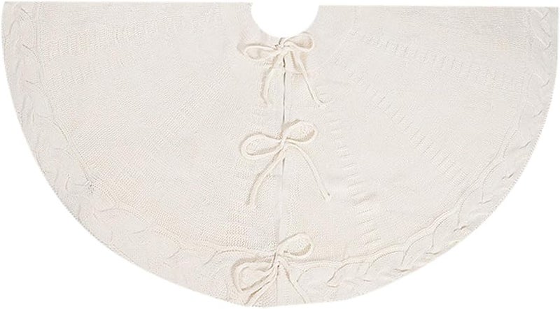 تنورة شجرة عيد الميلاد البيضاء المستديرة مقاس 24 بوصة، زخرفة منزلية أنيقة محبوكة للإجازات - Image 4