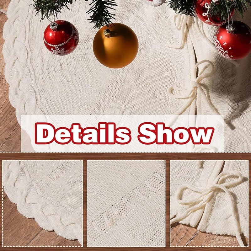 تنورة شجرة عيد الميلاد البيضاء المستديرة مقاس 24 بوصة، زخرفة منزلية أنيقة محبوكة للإجازات - Image 5