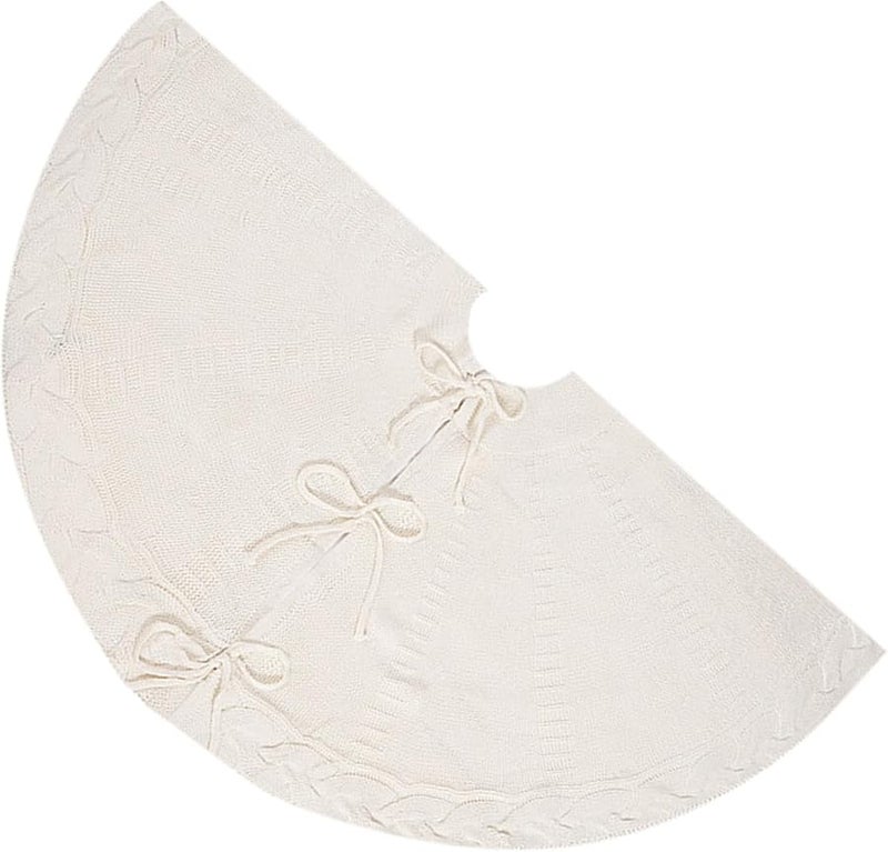 تنورة شجرة عيد الميلاد البيضاء المستديرة مقاس 24 بوصة، زخرفة منزلية أنيقة محبوكة للإجازات - Image 1