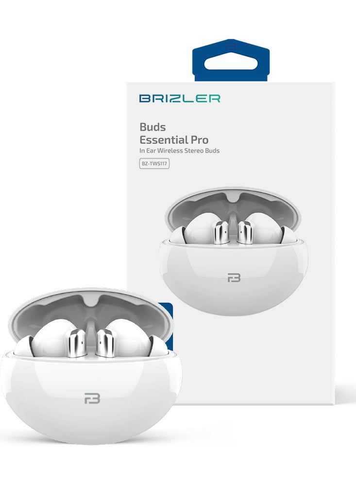 BRIZLER Wireless Stereo Earbuds Bluetooth 5.3, Hand Free Call, Lightweight Comfort Fit Headphones, White  - Image 4