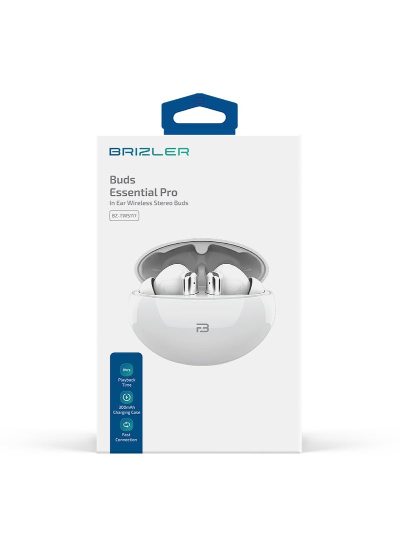 BRIZLER Wireless Stereo Earbuds Bluetooth 5.3, Hand Free Call, Lightweight Comfort Fit Headphones, White  - Image 5