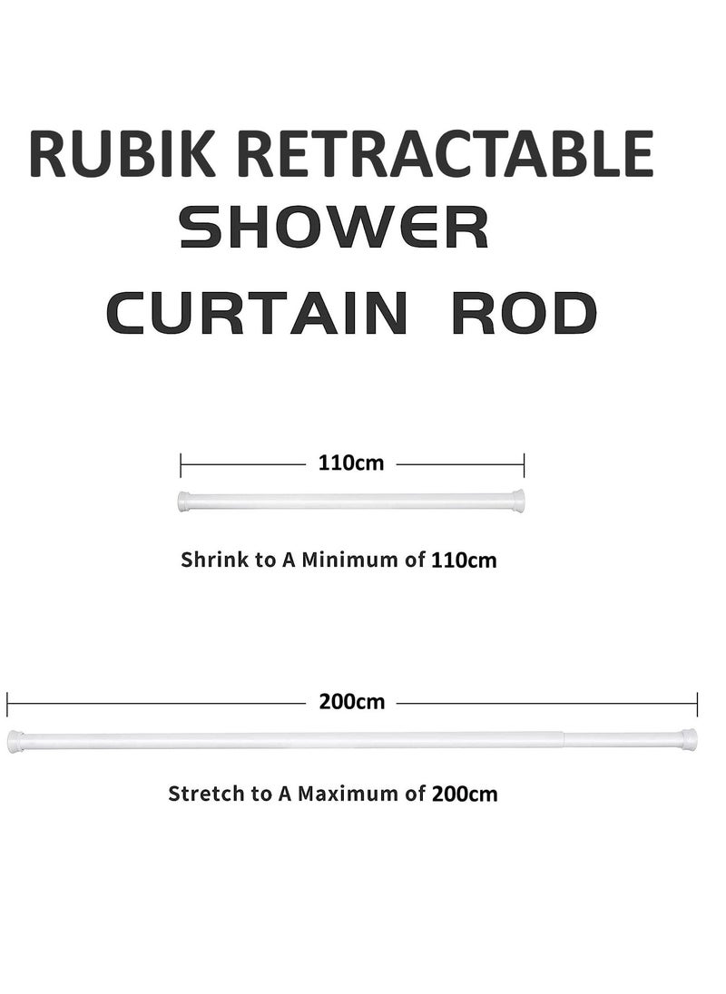 Rubik - Shower Curtain Rod Adjustable 110-200cm, Thick & Extendable Telescopic Length Tension Bar Painted Surface No Drill Type for Bathroom Shower Bathtub Cabinet (110 x 200 cm, White) - Image 1