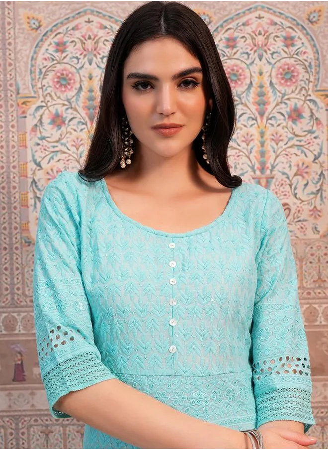 Vishudh Blue Ethnic Motifs Embroidered Sequined Anarkali Kurta by Styli